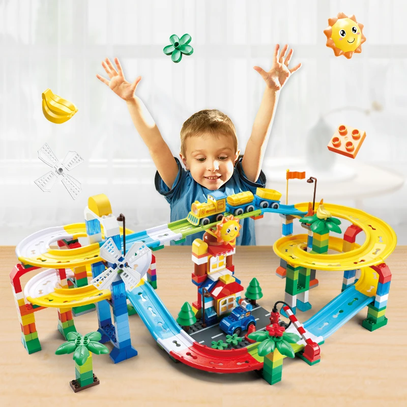 

Big Particle Roller Coaster Building Blocks Marble Race Run Bricks DIY Construction Toys for Children Gift