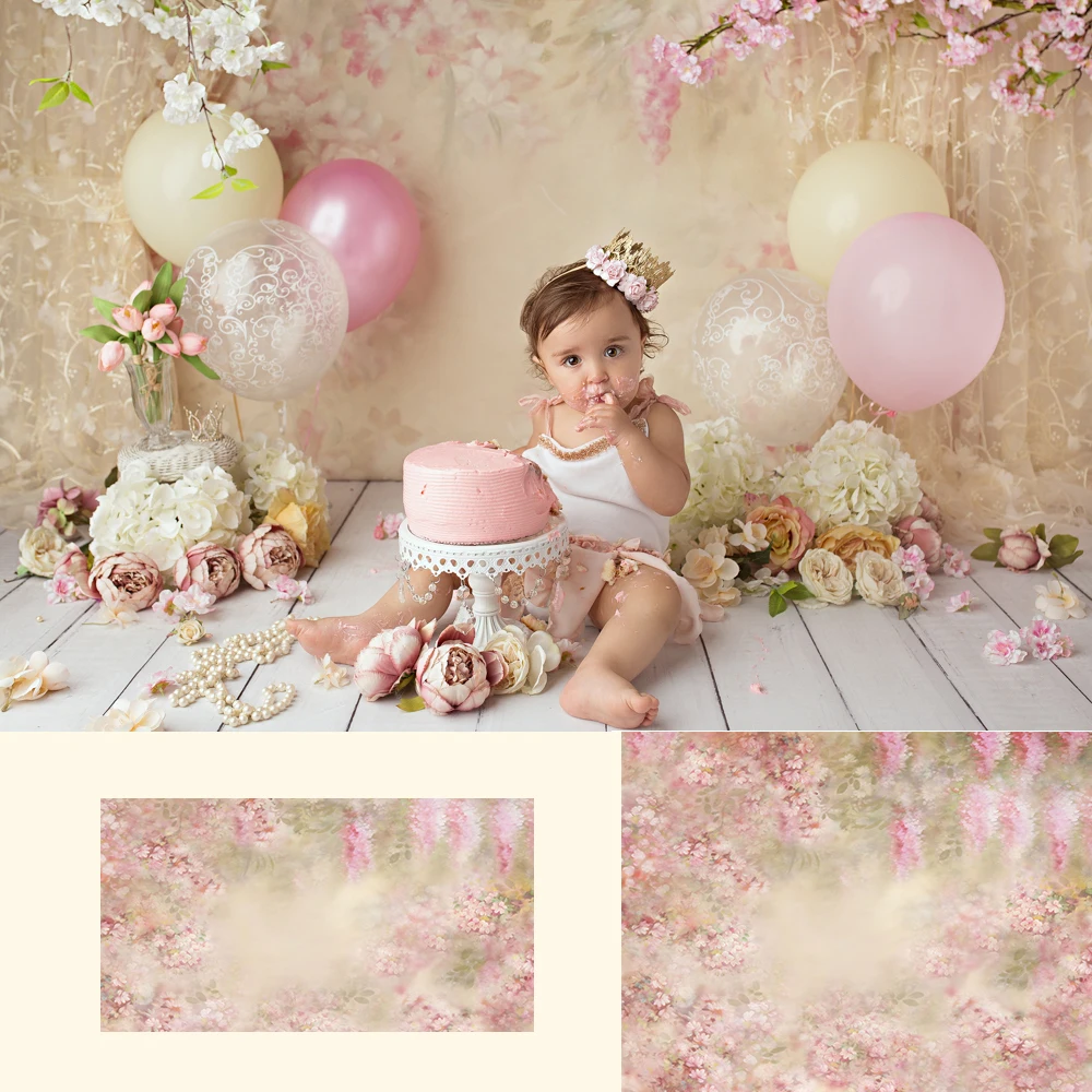 

Pink Floral-Newborn Baby Girls Portrait Backdrops Spring Floral Photography Background Dreamy Pink Flowers Cake Smash Backdrop