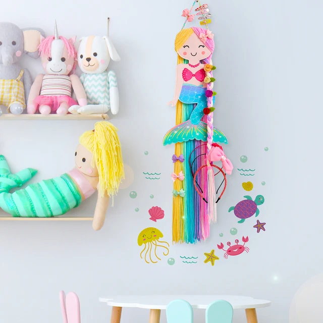 Colorful Mermaid Storage Tassel Decor Hanger Hanging Wall Headwear Organizing Strip Cute Hair Clips Hairband Organizer For Girls