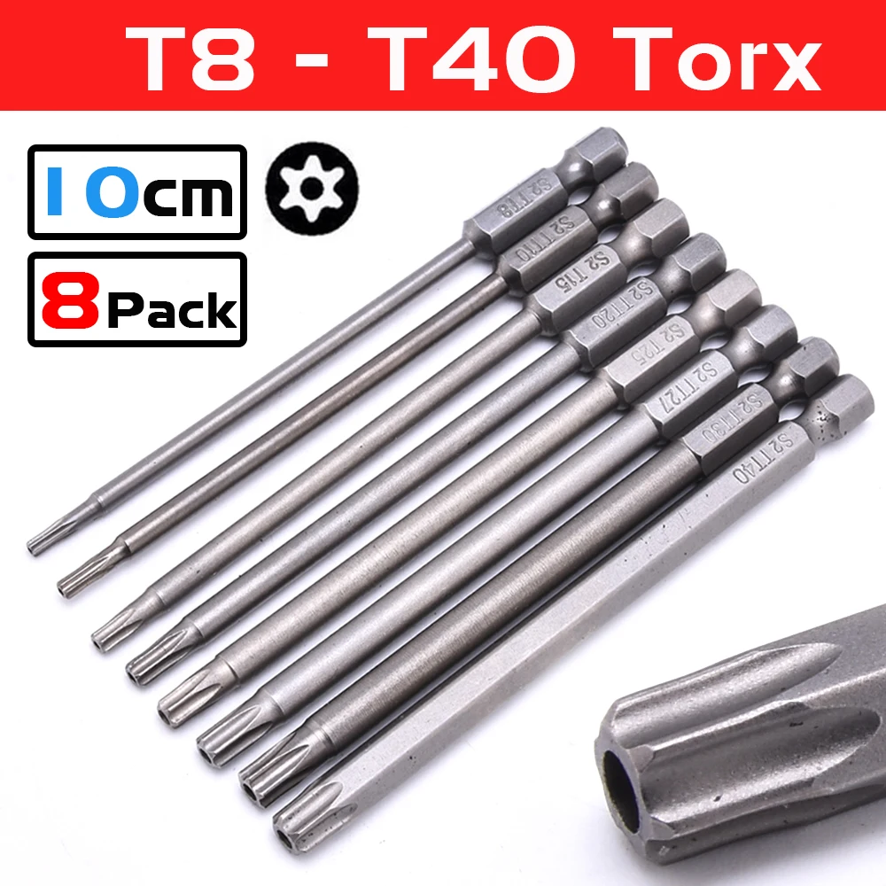 8Pcs 10mm Precision Professional Long Torx Screwdriver Bits Set Hex Magnetic Head Length 100mm Hexagon Precision Screwdriver D30