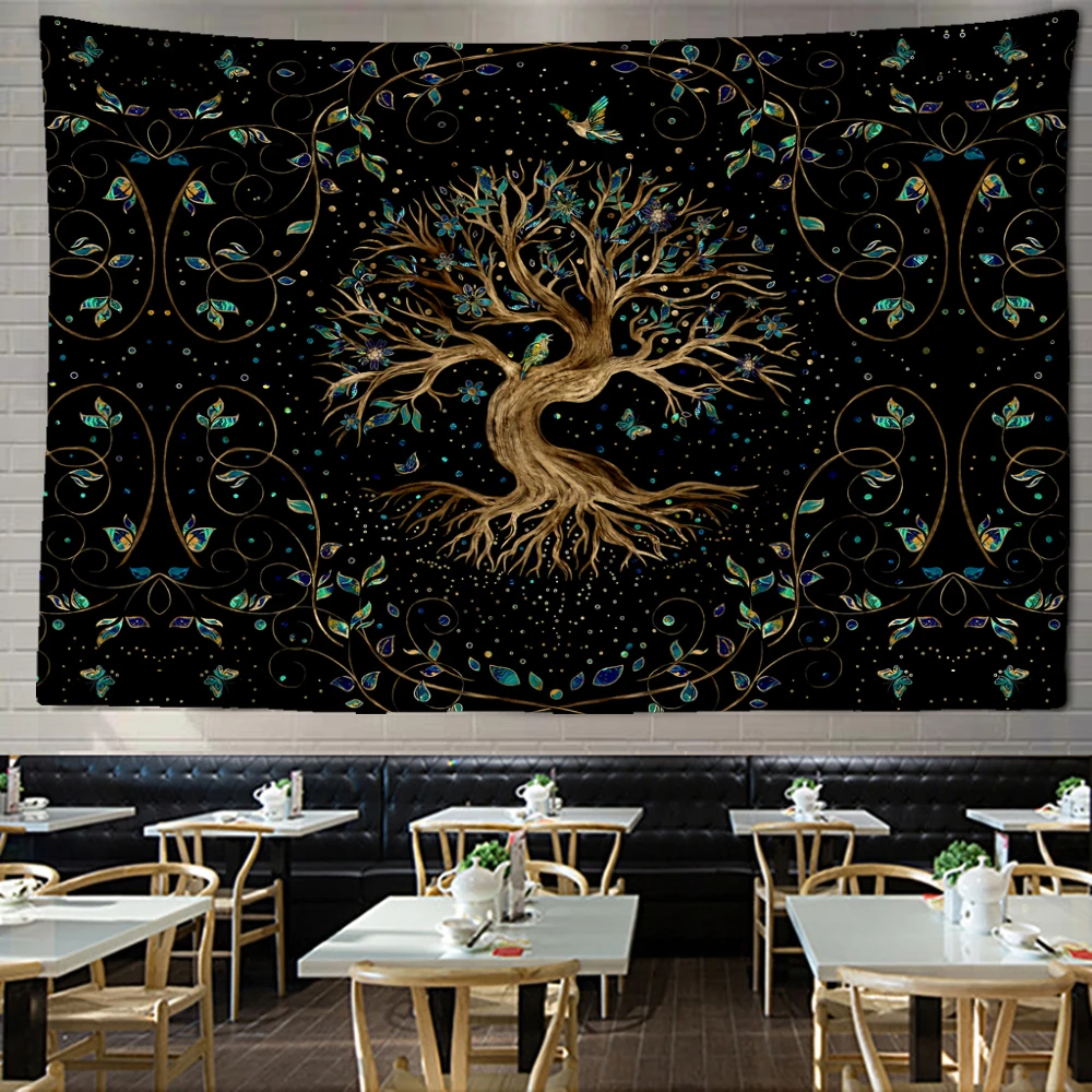 Tree of life Mushroom Forest Tapestry Wall Hanging Fairy Tale Castle Skeleton Bohemian Psychedelic Home Dormitory Dream Decor