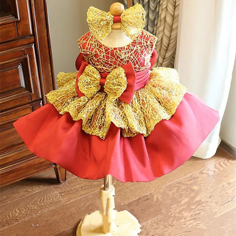 New Arrival 100% Real Picture Infant Girls Dresses Puffy Skirt Knee Length Flower Girl Dress Baby Birthday Party Gown Photogragh