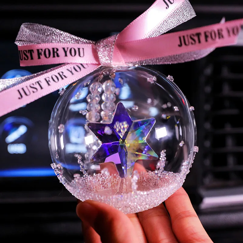 Crystal Star Ball Car Figurine Glass Auto Fashion Pendant Interior Rhinestone Bling Rear View Mirror Ornament Home Garden Decor