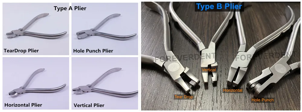 4Types Dental Plier Clear Aligner Vertical Notch Horizontal Level Tear Drop Hole Punch Half Moon Thermal Forming Invisable Brace