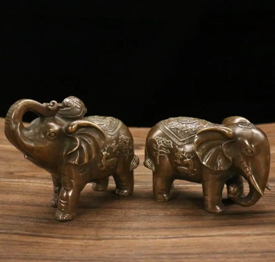 

Archaize brass recruit wealth elephant home desktop decoration crafts statue A pair