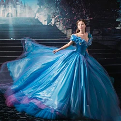 Customized cinderella prom dresses blue 2025 ball gown off the shoulder butterfly puffy evening dresses gowns