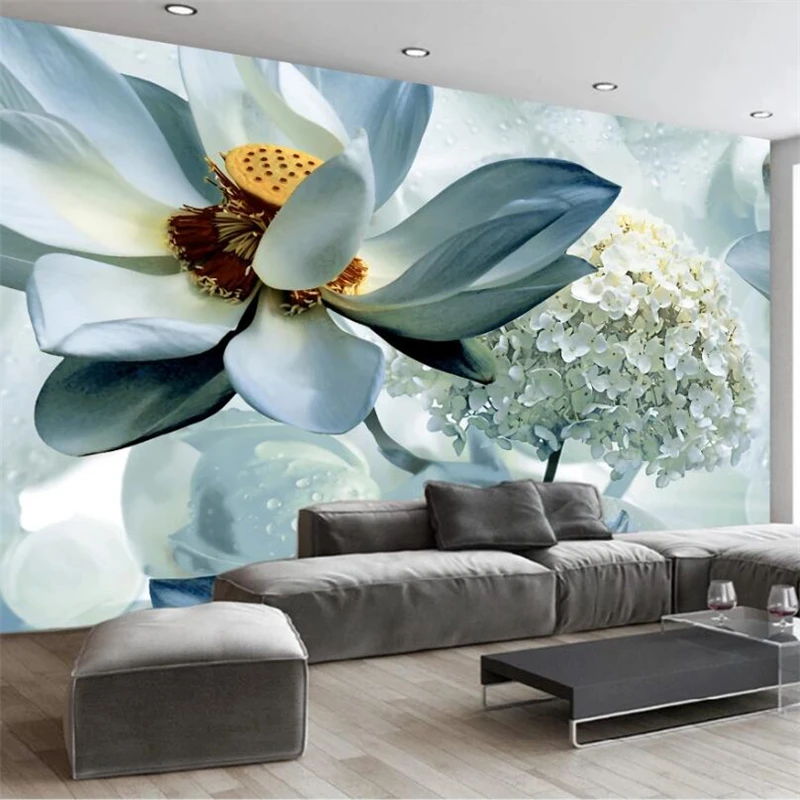 

wellyu Papel de parede Customized large mural fashion home decoration nordic fashion 3d lotus tv background wallpaper