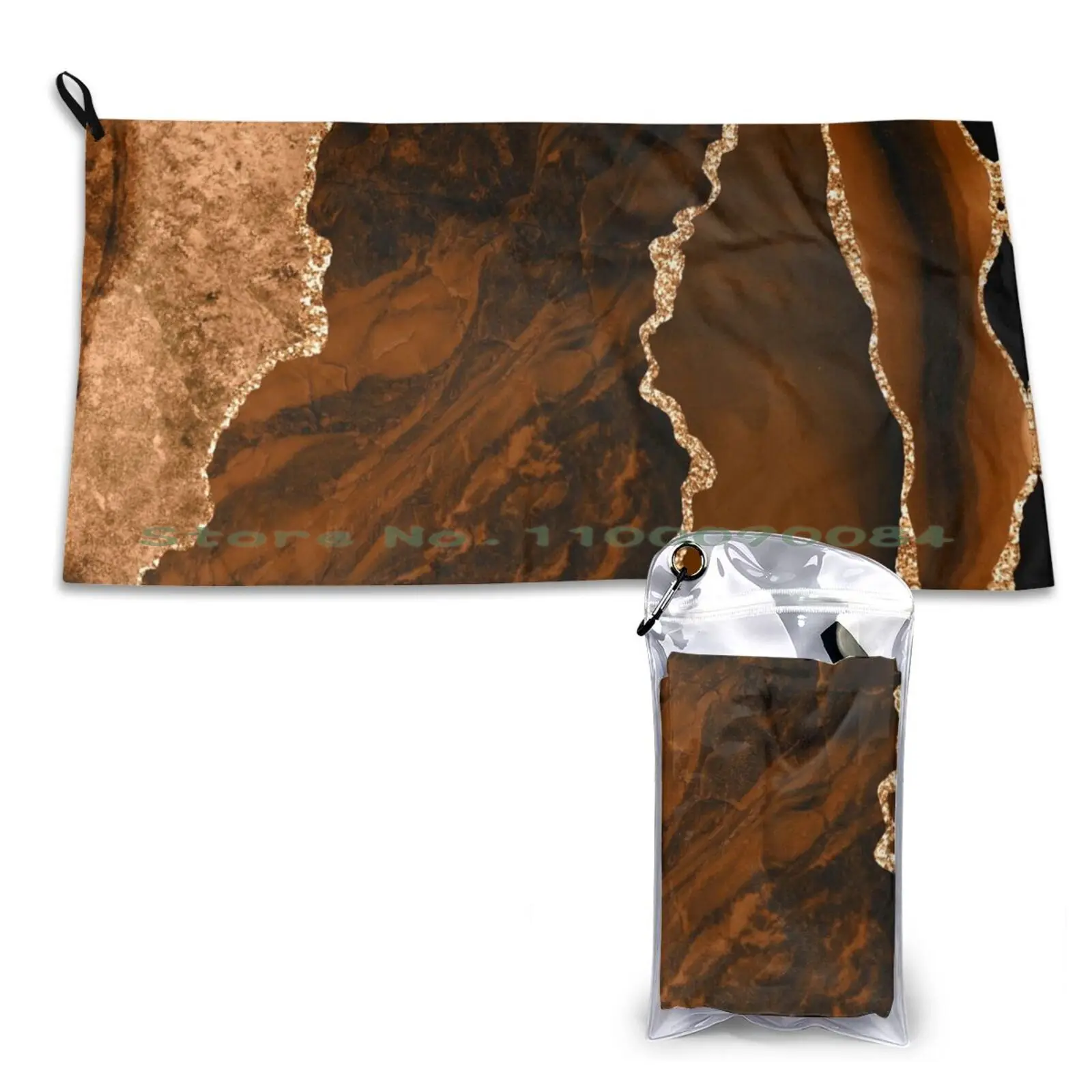 Abstract Chocolate Brown & Gold Modern Geode Agate Design Quick Dry Towel Gym Sports Bath Portable Modern Abstract Texture