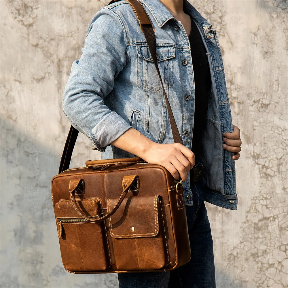 WESTAL-Sac à Main en Cuir group pour Homme, Sacoche à Fermeture Éclair, Fourre-Tout pour Ordinateur Portable, 14, 7212