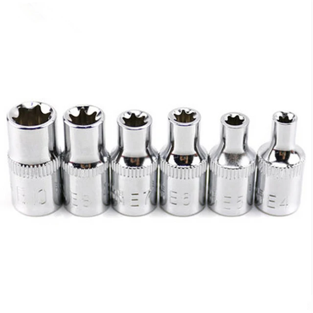 6 szt. 1/4" zestaw nasadek z grzechotką klucz dynamometryczny Torx gwiazda żeński adapter gniazda E gniazdo sterownika wspólne narzędzia ręczne E4 E5 E6 E7 E8 E10