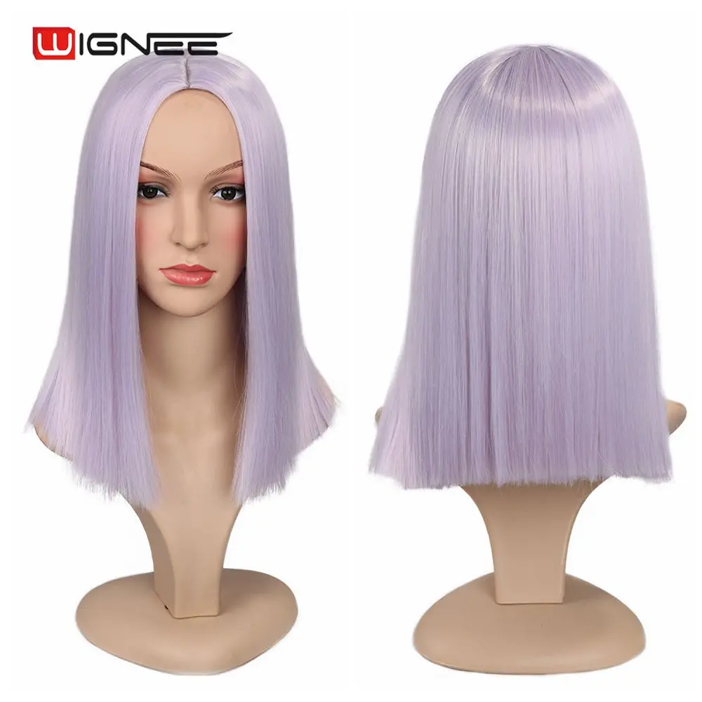 Wignee Synthetische Perücke Mittelteil Kurz Gerade Haar Reine Licht Lila für Frauen Hohe Temperatur Täglichen/Partei/Cosplay haar Perücken