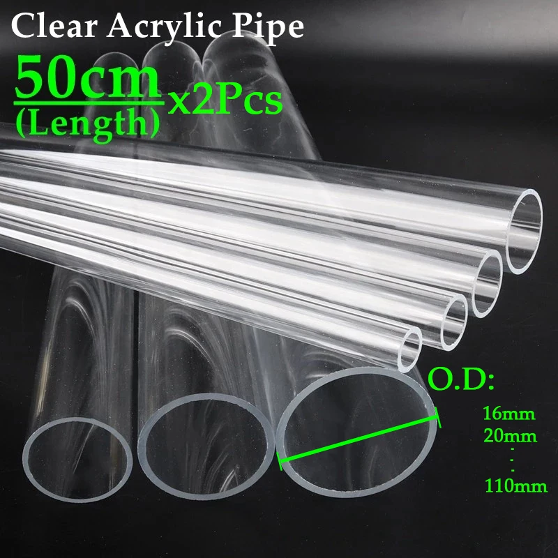 

2pcs 50cm Length O.D16-90mm Transparent Acrylic Tube Plexiglass Pipe Aquarium Fish Tank Organic Glass Tube Industry Tubes OEM