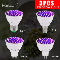 Luz LED de espectro completo para cultivo de plantas de interior, lámpara de flores para invernadero hidropónico, E27, E14, MR16, GU10, 3 piezas