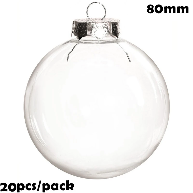 20 Pieces x DIY Paintable/Shatterproof Clear Christmas Decoration Ornament 80mm Plastic Bauble Ball