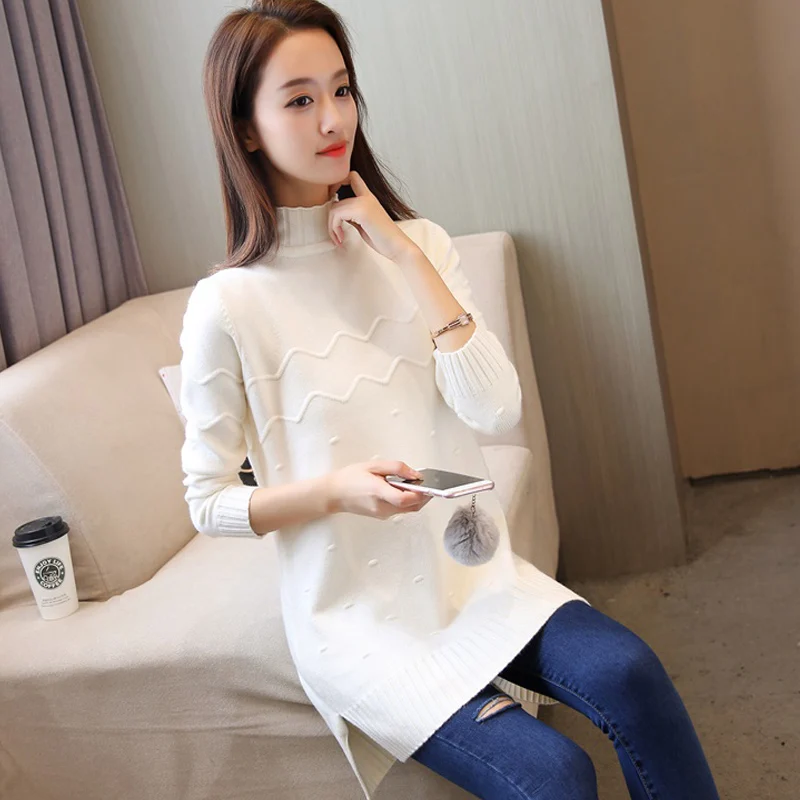 Korean Pullover knit Sweater Women 2025 New Autumn winter Mid-length Half high collar Loose Shirt Thick Solid Sweaters Female