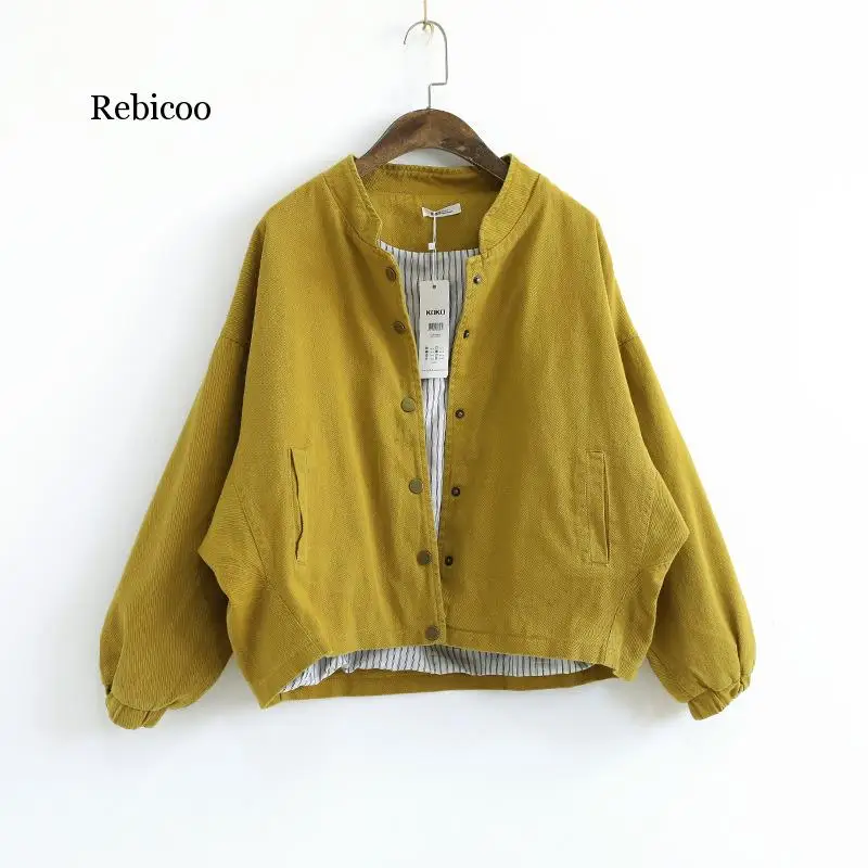 Rebicoo wild spring and autumn season new stand-up collar solid color single-row copper buckle tooling jacket short jacket