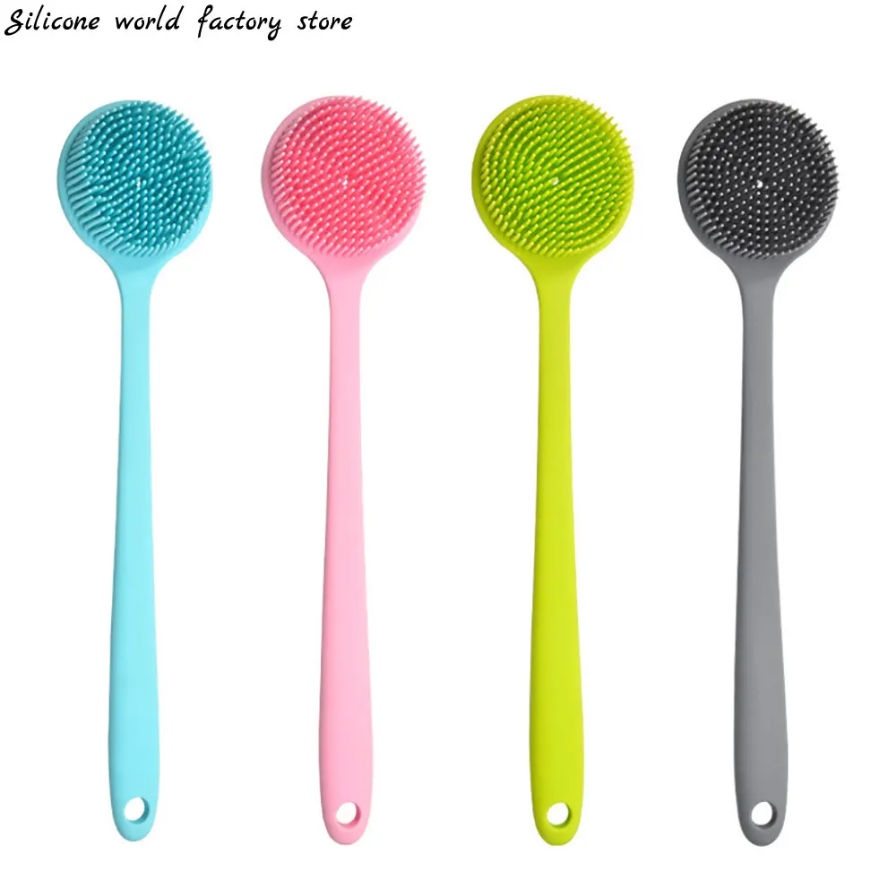 Silicone world Bath Brush Back Body Bath Shower Scrubber Brushes Long Handle Exfoliating Skin Massage Brush Silicone Scrubber