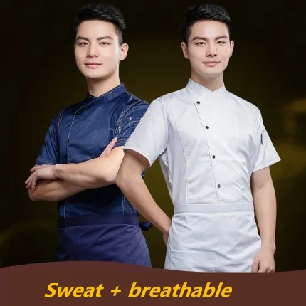 2020 Unisex Cook Clothes Men Single Breasted High Quality Kitchen Cook Uniform Short-sleeved Restaurant Bakery Waiter Tops Shirt