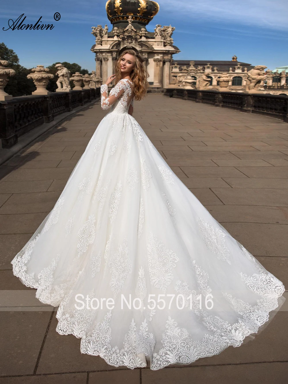 Alonlivn vestido de noiva neues Modell eine Linie Brautkleid mit Ärmeln angepasst gemacht