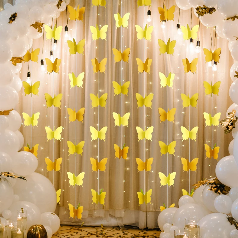 3M 30PCS Gradient Colors Butterfly Paper Garlands Banner Hanging for Wedding Birthday Party Christmas Decoration Kids Room Decor