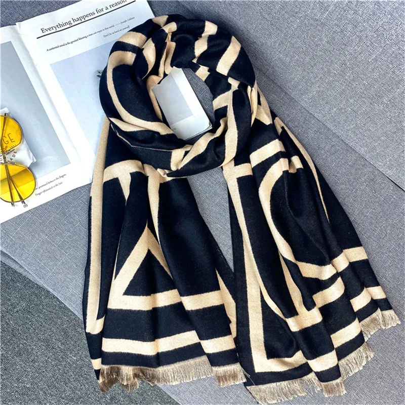 Luxury brand Winter Scarf Women Soft Cashmere Warm Pashmina Geometric Print Scarves Wraps Thick Long Shawls Bufanda Stoles Hijab