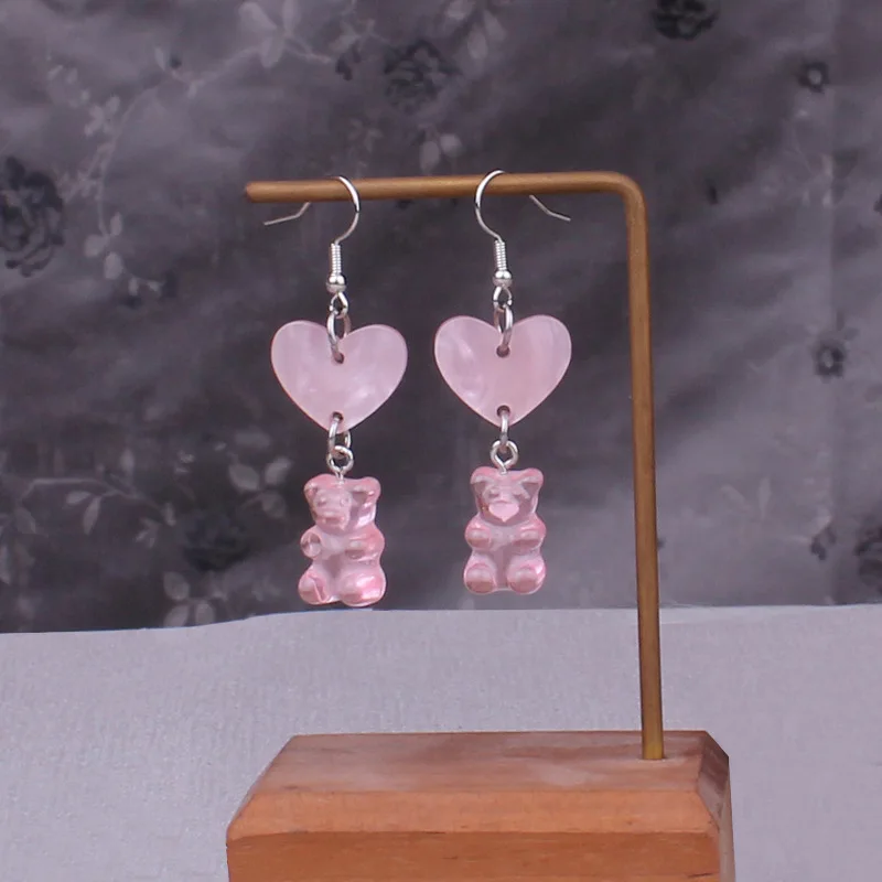 Pendientes de resina con forma de corazón de Gummy para mujer, joyería de animales de caramelo, colgante, accesorios estéticos, 2021