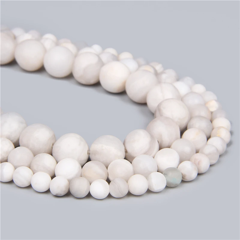 Natural Matte Stone Beads White Crazy Agates Round Loose Stone Beads Charm 4 6 8 10 12 MM For Jewelry Making Bracelets Accessory