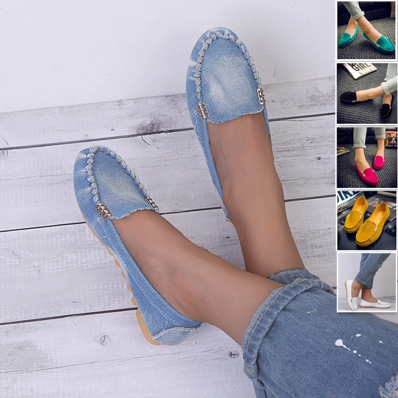 New Women\'s Casual Flat Shoes Spring and Autumn Flat Loafers Women\'s Shoes Fashion Non-slip Soft Round-toe Denim Flat Shoes