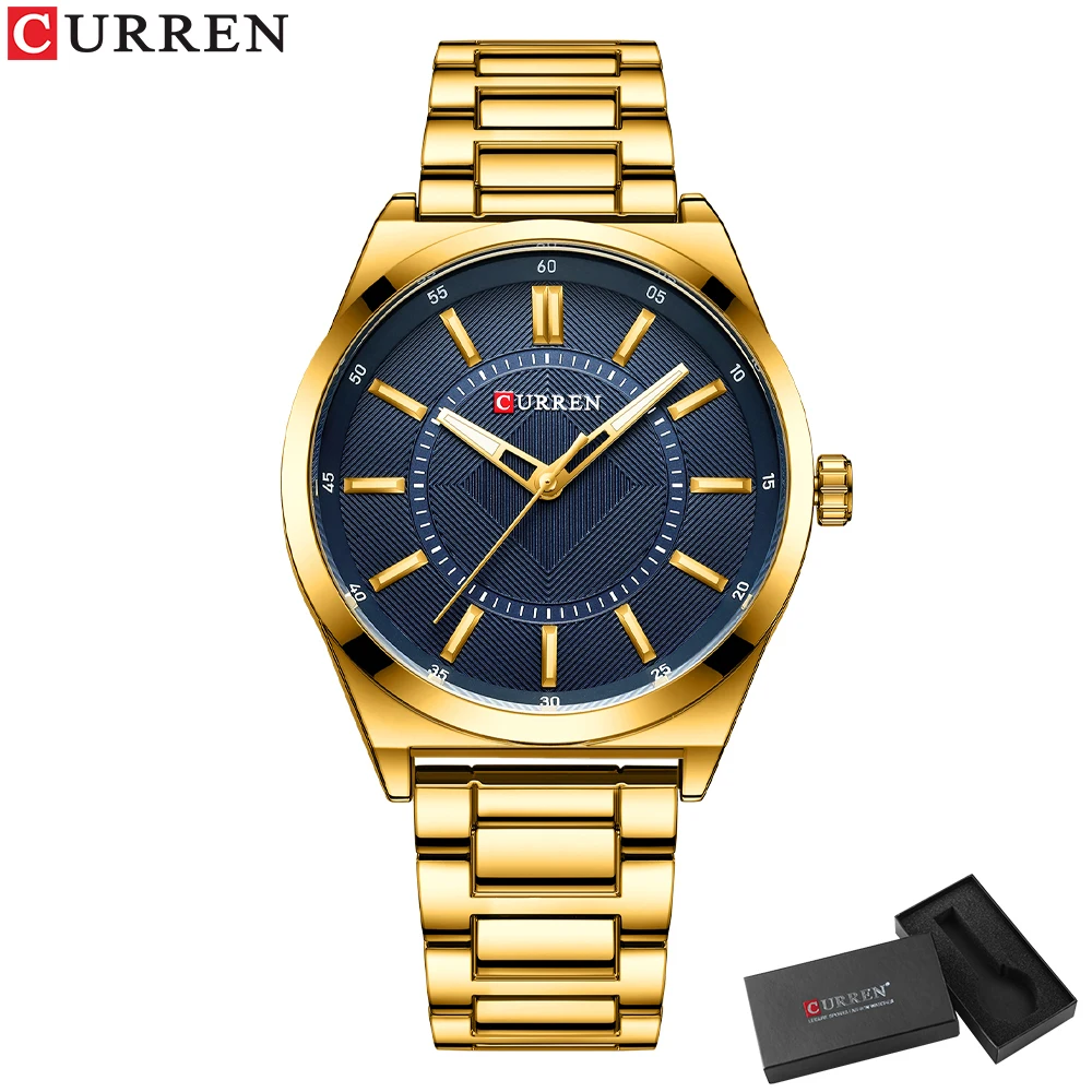CURREN Mann Uhr Mode Edelstahl Quarz Armbanduhren Top Marke Einfache Dünne Uhren für Männer Gold Uhr 9