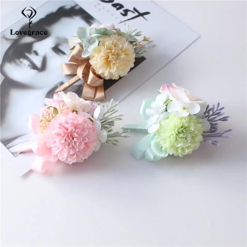 Bruiloft Corsages en Boutonnières Zijde Rozen Roze Pols Corsage Armband Bloemen Bruiloft Bruidegom Boutonniere Pin Corsage Bloemen