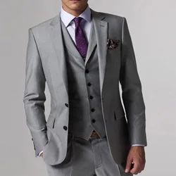 Trajes de boda grises para hombres, trajes de 3 piezas hechos a medida, traje de novio, trajes de boda ajustados a medida grises, esmoquin de boda