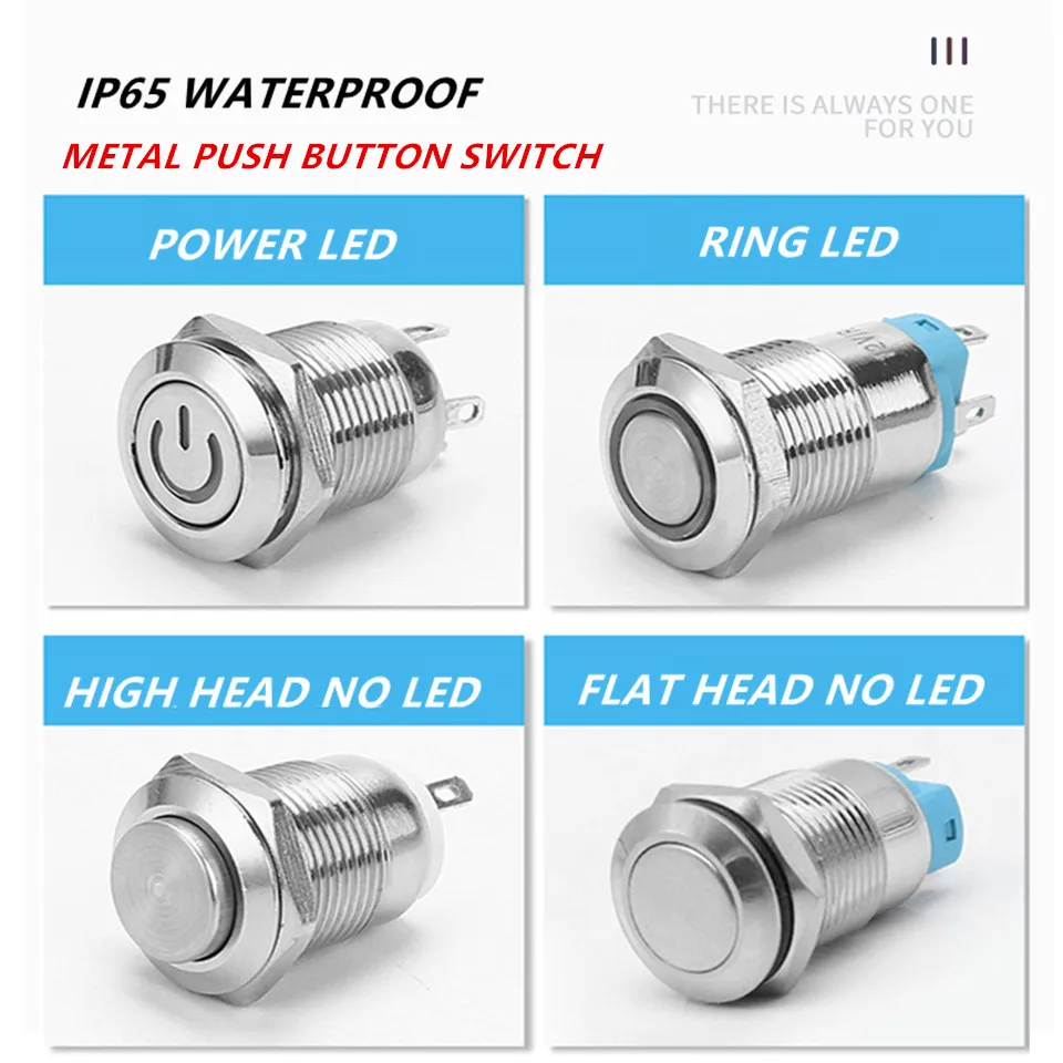 12mm Waterproof IP65 Metal Push Button Switch Flat high head Momentary Latching Electric On Off  LED Light 3V 6V 12V 24V 220V