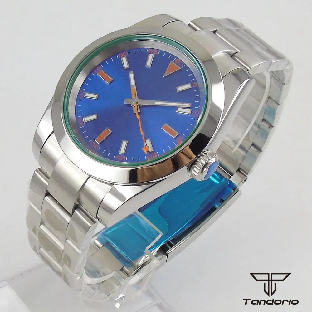 

36mm tandorio MIYOTA 8215 Movement Men's Watch Blue Dial Sapphire glass Date Steel Bracelet