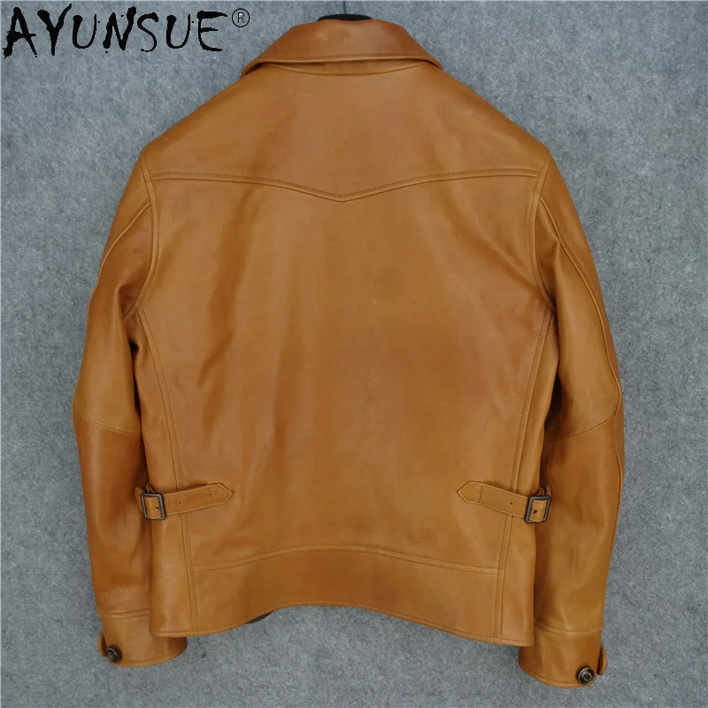 Leather Genuine Jacket Men Clothng Yellow Sheepskin Mens Coat Black Horsehide Clothes Male Chaqueta Hombre LXR606