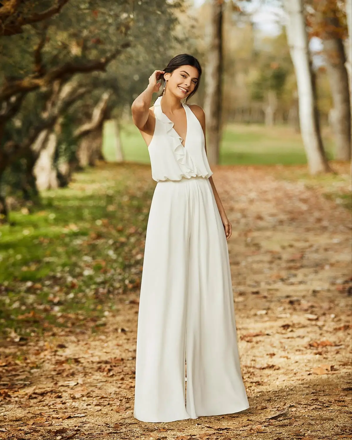 Mono bohemio De gasa con cuello Halter para mujer, traje De vestido De boda De playa, longitud hasta el tobillo, pantalones, ropa De Boda De verano