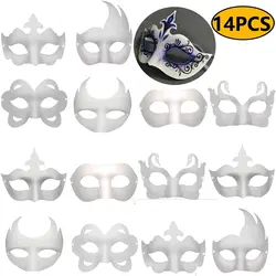 14pcs White Blank Masks Paper christmas mask Diy Face Mask Kit Face Plain Mask DIY Unpainted Masquerade Masks Half Face Masks
