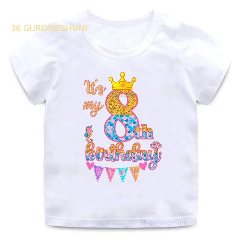 Happy Birthday 5 6 7 8 9 old Kids T Shirt For girls Clothes children T-shirts Girl clothing cute Kawaii cartoon Graphic t shirts