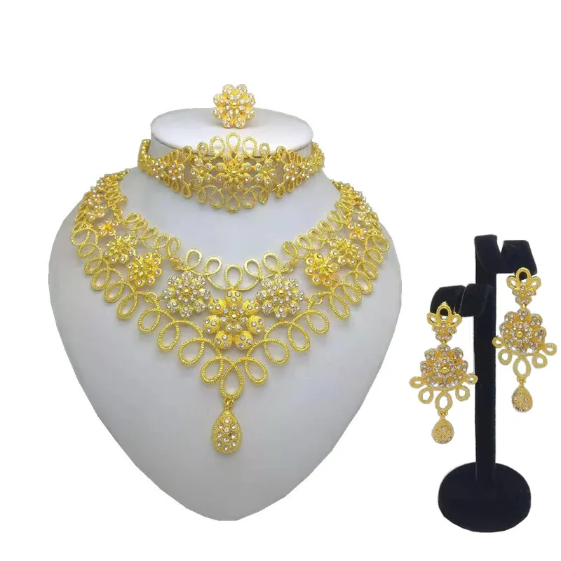 

Kingdom Ma Jewelry sets Gold Color Bridal Wedding Jewerly sets Necklace Earrings Bangle Ring sets Wedding Gifts