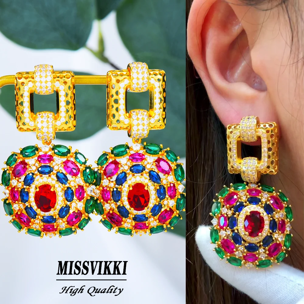 Missvikki Luxury Multi Sun flower Pendant Earrings For Women Bridal Wedding Party Daily Trendy Jewelry Accessories High Quality