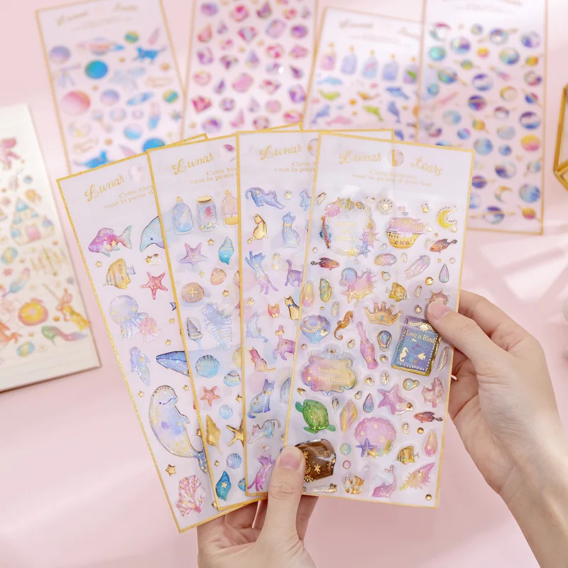 2pcs Dream Planet Cat gem Decorative Stickers Scrapbooking Stick Label Diary Album stationery crystal Sticker Accessories