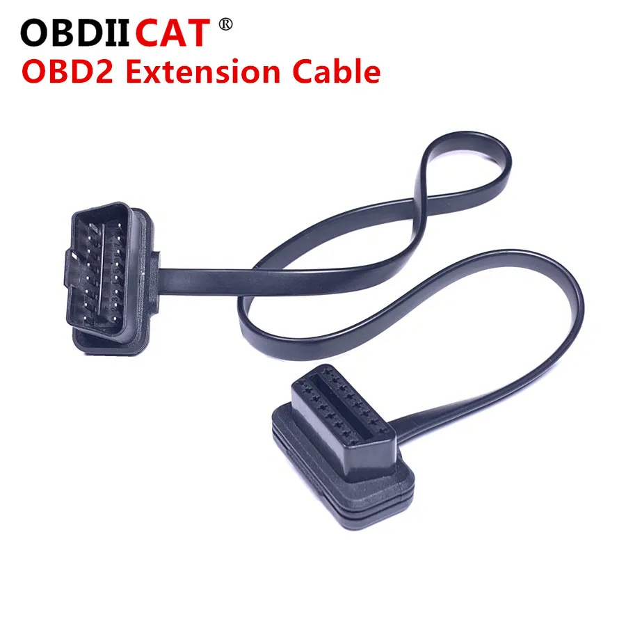 DHL 100pcs OOTDTY New 30cm 16 Pin OBD2 Male To Double Female Splitter Flat Thin Y Connector Extension Cable Suit for OBD2