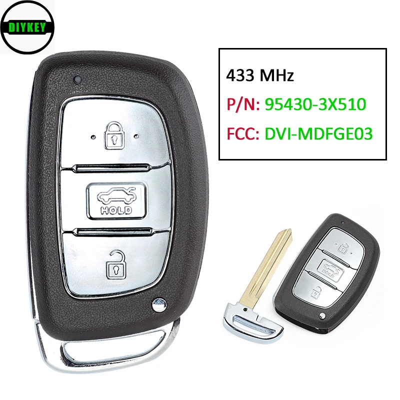 

DIYKEY 433MHz PCF7952 Chip P/N: 95430-3X510 FCC ID: DVI-MDFGE03 3 Button Smart Remote Car Key Fob for Hyundai Elantra 2014-2017