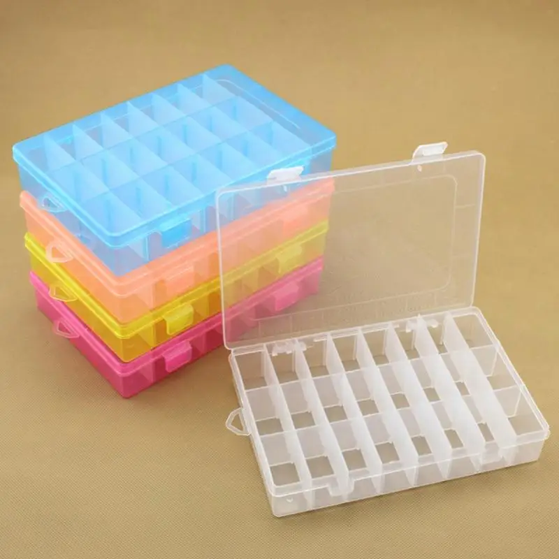 24 Grids Bead Pills Organizer Nail Art Tip Case Adjustable Transparent Plastic Storage  For Small Component Jewelry Tool Box