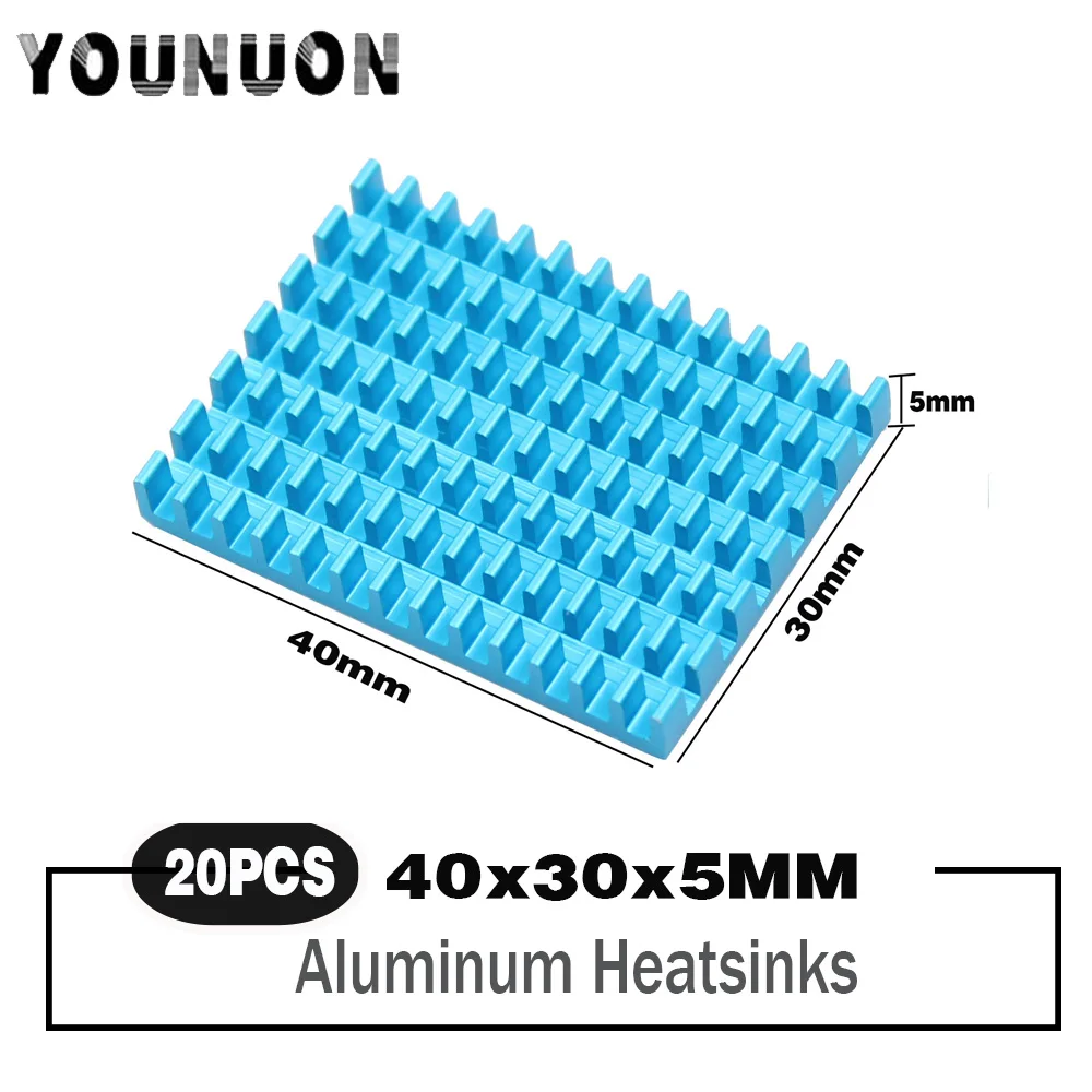 

Синий алюминиевый профиль YOUNUON, 20 шт., 40x30x5 мм, чип радиатора IC ЦП, фрезерная плата, печатная плата, электронный охладитель, Радиатор 30x40x5 мм