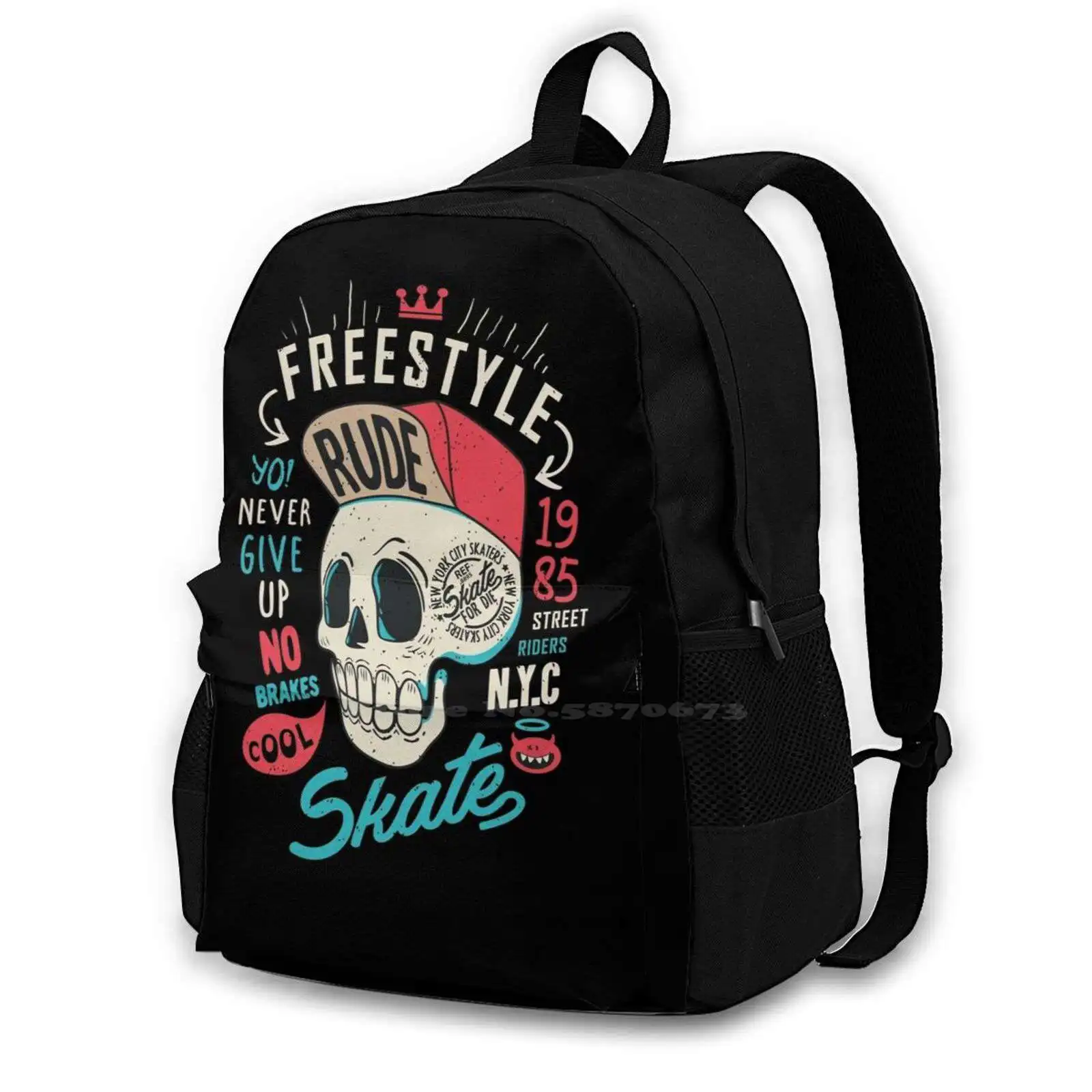 Skateboarding-Freestyle Bag Backpack For Men Women Girls Teenage Black Skate Skateboard Skateboarding Sk8 Extreme Sport Risk