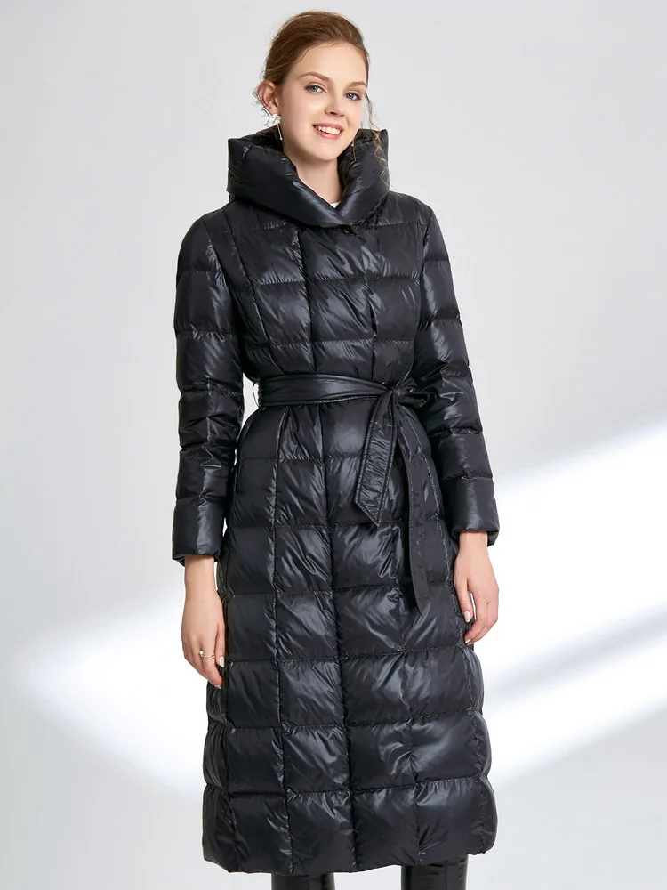 Doudoune longue pour femme, manteau à capuche, noir, bleu, 144, hiver