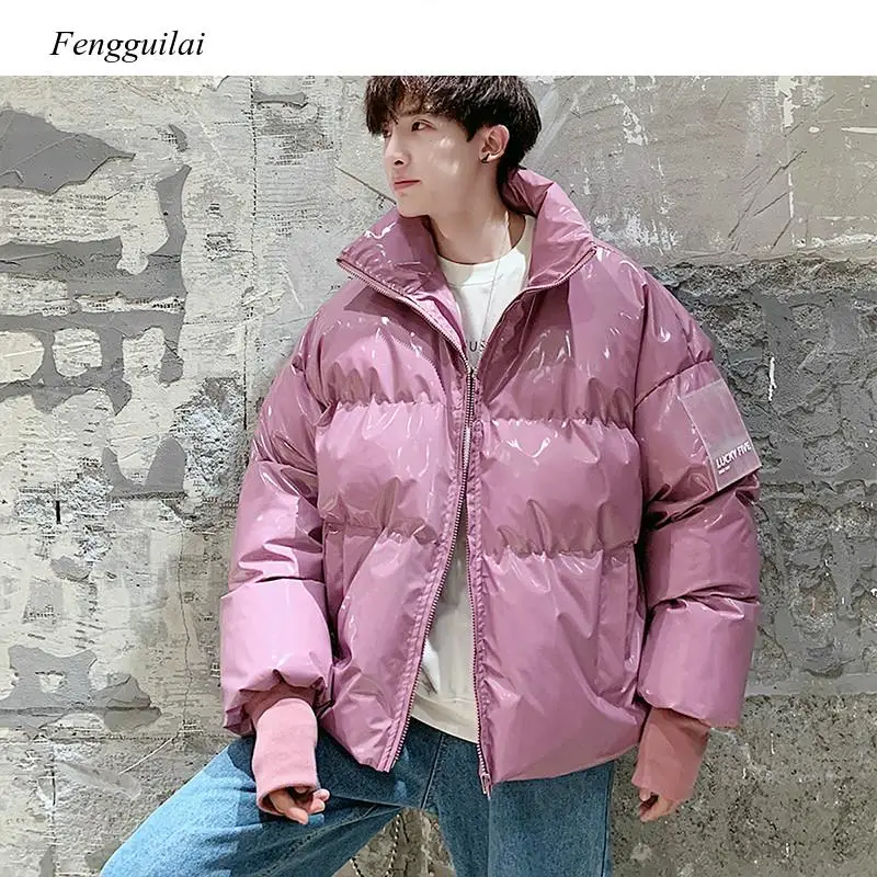 Streetwear Hip Hop Blue Winter Bubble Coat 2020 Mens Harajuku Warm Parka Male Korean Fashions Puffer Jacket