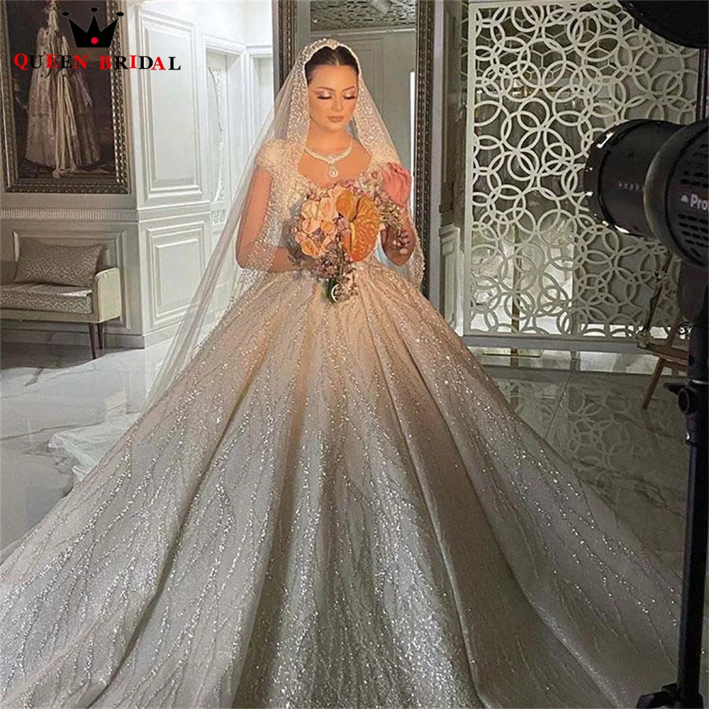 Luxury Dubai Wedding Dresses Ball Gown Bling Bling Sequins Tulle Crystal Beaded 2023 New Vintage Bridal Gown Custom Made JT39