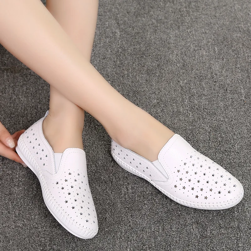 Women\'s shoes Summer Single Shoes Small White Shoes Stars Hollow Loafers for Women Loafers Flat Heels for