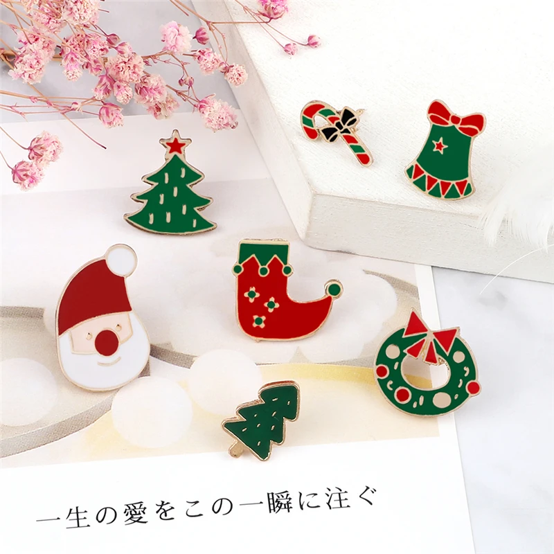 Cartoon Christmas Brooch Santa Claus Christmas Tree Bell Enamel Pins Cute Badge Hat Denim Lapel Pin Festival Party Jewelry Gifts